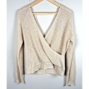 Solai Faux Wrap Sweater Pullover Oatmeal‎ Womens Size Small Knit V Neck